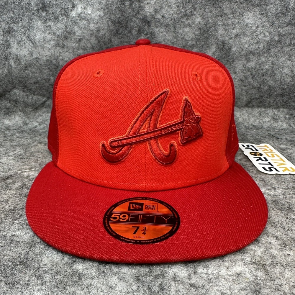 Atlanta Braves Hat Cap Fitted Mens 7 3/4 New Era 5950 Tri Tone Red Baseball MLB